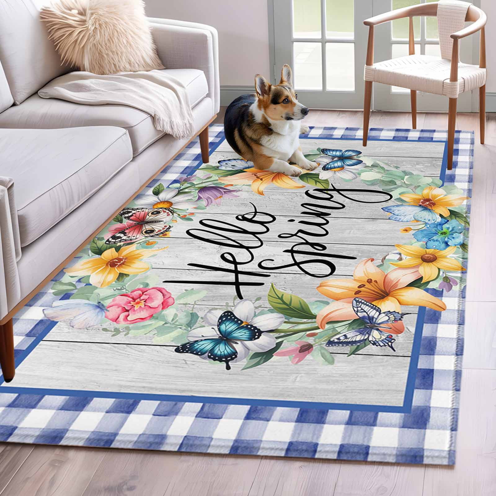 Area Rug for Living Room, Hello Spring Non-Slip Indoor Large Carpet for ...