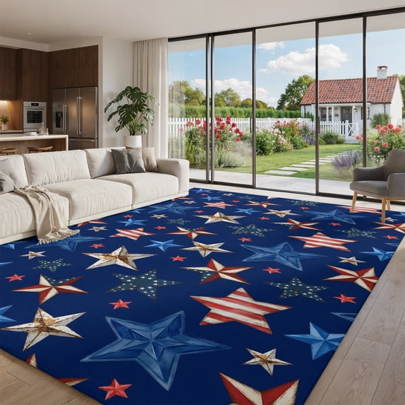 Area Rug for Living Room Independence Day Stripes and Stars Washable ...