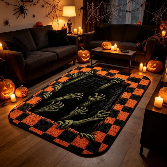 Door Mat for Front Door Kitchen Bedroom Washable Bathroom Rug Colorful Rug Checkered Pumpkin Zombies H Print Floor Rug Soft Door Mat f Entryway Front Door Fall House Layout Decor