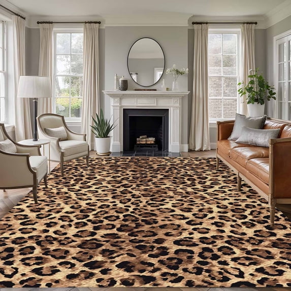 Area Rug for Living Room, Leopard Printed Non-Slip Indoor Large Carpet for Bedroom/Dining Room, Modern Animals Textured Brown Washable Low-Profile Rectangle Floor Runner Rugs - 6 x 9 Ft