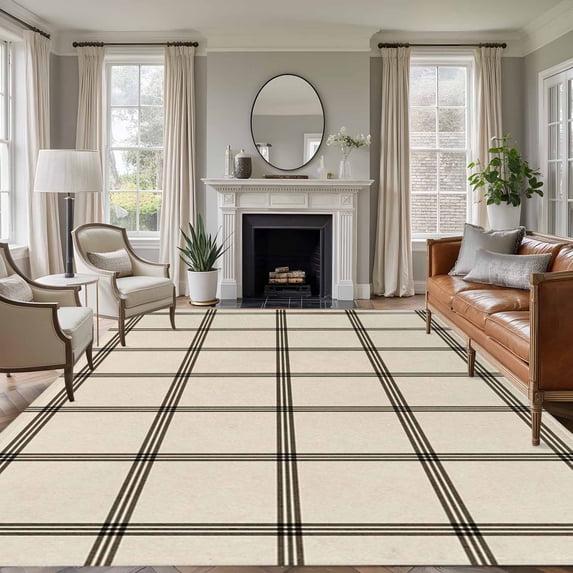 Area Rug for Living Room, Linen Buffalo Check Non-Slip Indoor Large ...