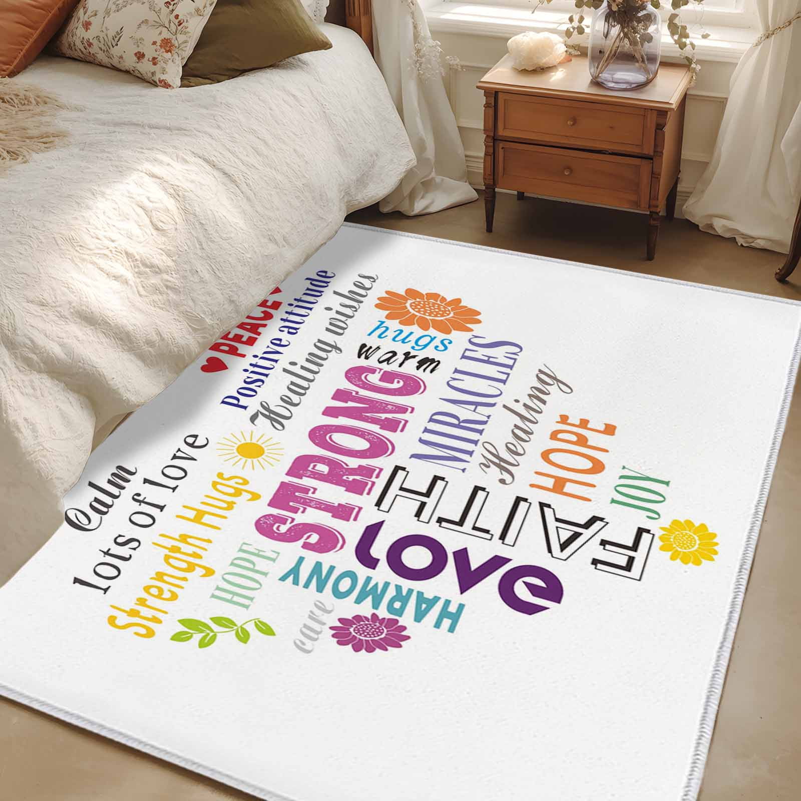 Area Rug for Living Room, Love Peace Non-Slip Indoor Large Carpet for ...