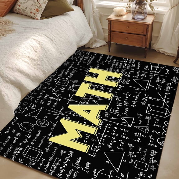 Area Rug for Living Room, Mathematics Formulas Non-Slip Indoor Large Carpet for Bedroom/Dining Room, Modern Abstract Art Math Geometric Washable Low-Profile Floor Mat Runner Rugs - 2.7 x 5 Ft