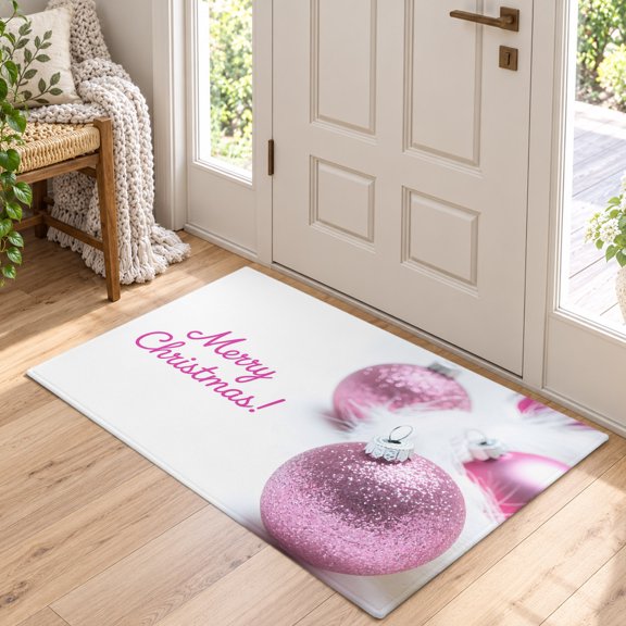 Area Rug for Living Room Merry Christmas Colored Ball Washable Rug 2x3ft, Soft Non-Slip Cushion Rugs Chenille Sponge, Luxury Pink and White Floor Carpet for Bedroom Dining Room Office Nursery