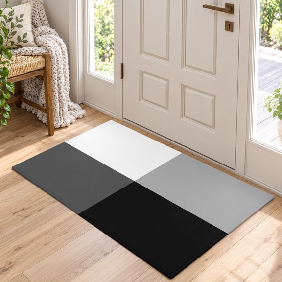 Area Rug for Living Room Modern Black Gray White Color Block Washable Rug 2x3ft, Soft Non-Slip Cushion Rugs Chenille Sponge, Minimalist Square Art Floor Carpet for Bedroom Dining Room Office Nursery