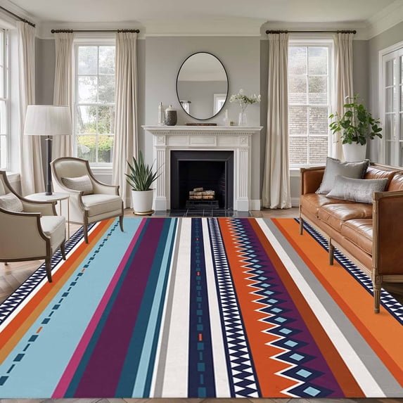 Area Rug for Living Room, Modern Bohemian Non-Slip Indoor Large Carpet for Bedroom/Dining Room, Minimalist Abstract Boho Paisley Orange Red Washable Low-Profile Rectangle Floor Runner Rugs - 6 x 9 Ft