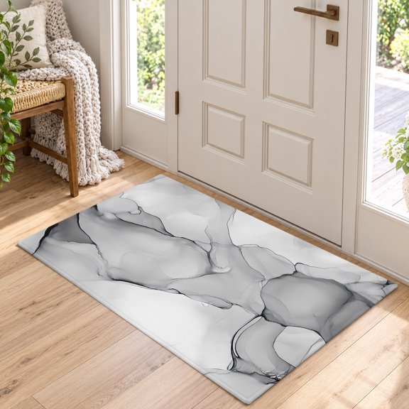 Area Rug for Living Room Modern Natural Marble Gradient Art Washable Rug 2x3ft, Soft Non-Slip Cushion Rugs Chenille Sponge, Abstract Stone Gray White Floor Carpet for Bedroom Dining Room Office