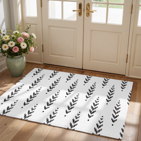 Area Rug for Living Room Modern Scandi Botanical Leaves Washable Rug 2x3ft, Soft Non-Slip Cushion Rugs, Minimalist Black Leaf on White Floor Carpet for Bedroom Dining Room Office Nursery