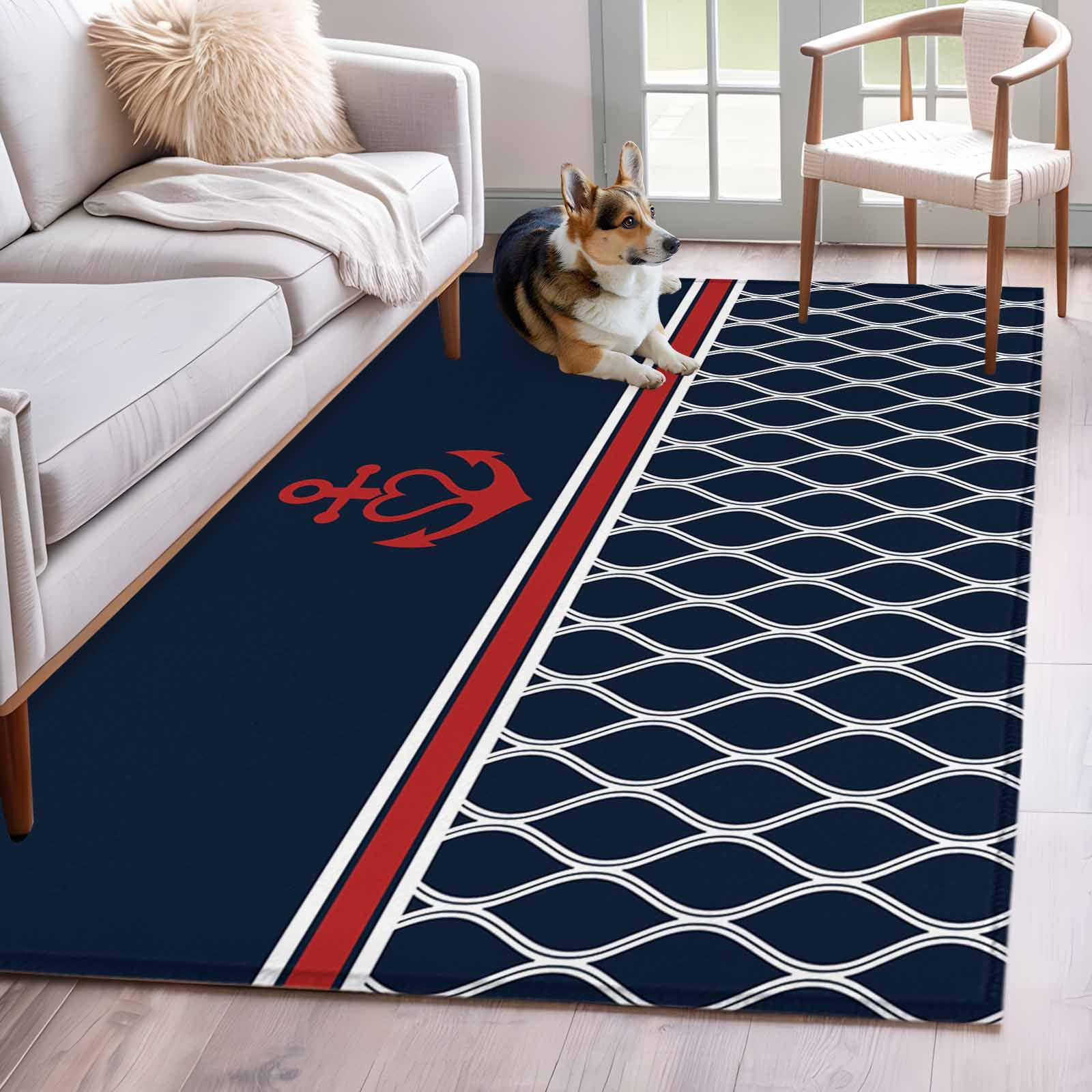 Low Profile Blue Rug Area Rug for Living Room, Navy Blue Morocco Non-Slip Indoor Large ...