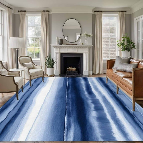 Area Rug for Living Room, Navy Blue Ombre Non-Slip Indoor Ex Large Carpet for Bedroom/Dining Room, Modern Abstract Art Farmhouse Washable Low-Profile Rectangle Floor Runner Rugs - 8 x 10 Ft