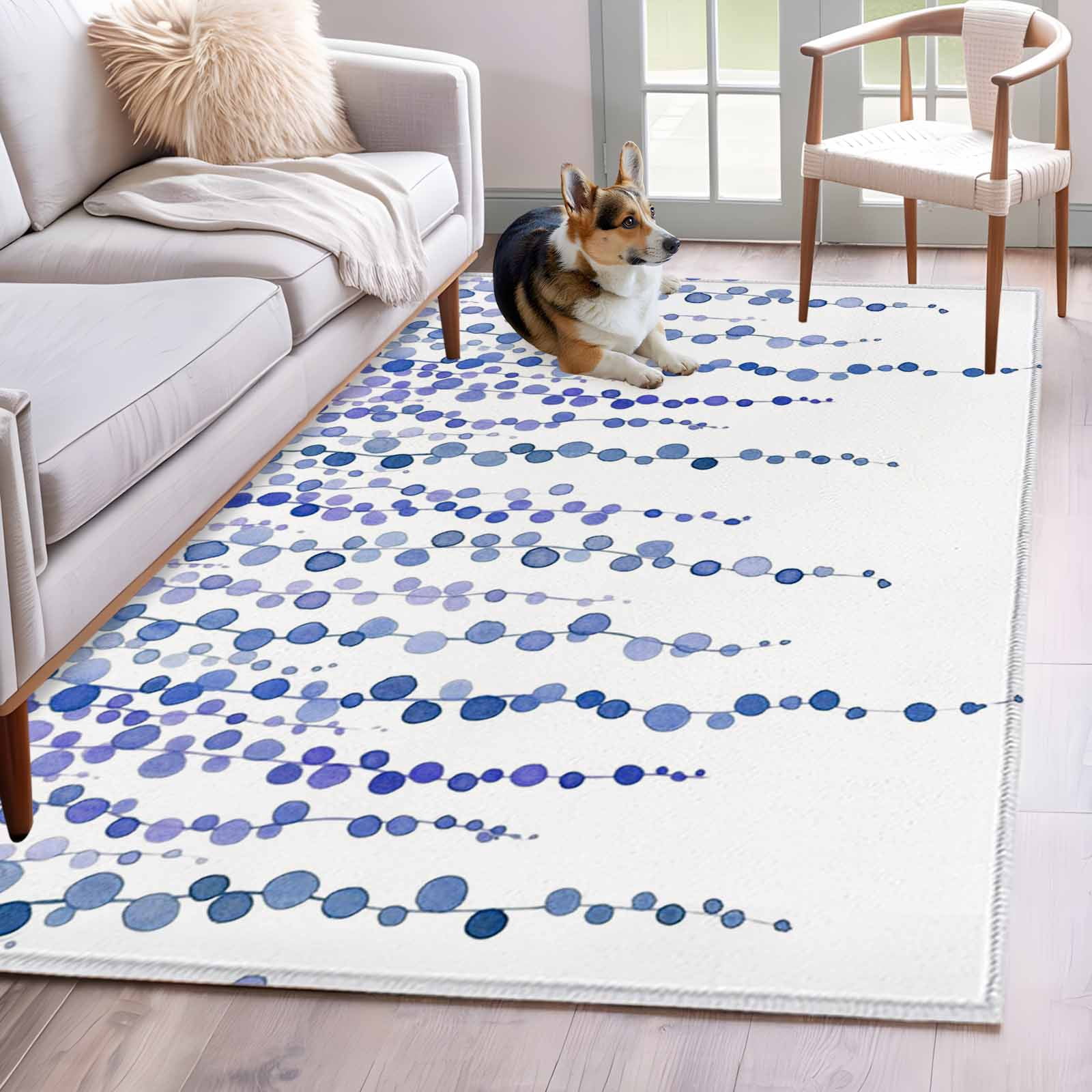 Low Profile Blue Rug Area Rug for Living Room, Navy Blue Polka Dots Non-Slip Indoor Large ...