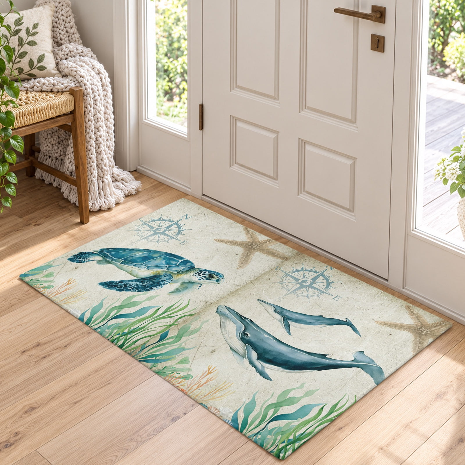 Turtle Outside Rugs Area Rug for Living Room Ocean Beach Theme Washable Rug 2x3ft, Soft Non ...