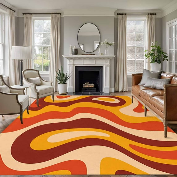 Area Rug for Living Room, Orange Brown Non-Slip Indoor Large Carpet for Bedroom/Dining Room, Modern Farmhouse Abstract Patterned Art Washable Low-Profile Rectangle Floor Runner Rugs - 5 x 8 Ft