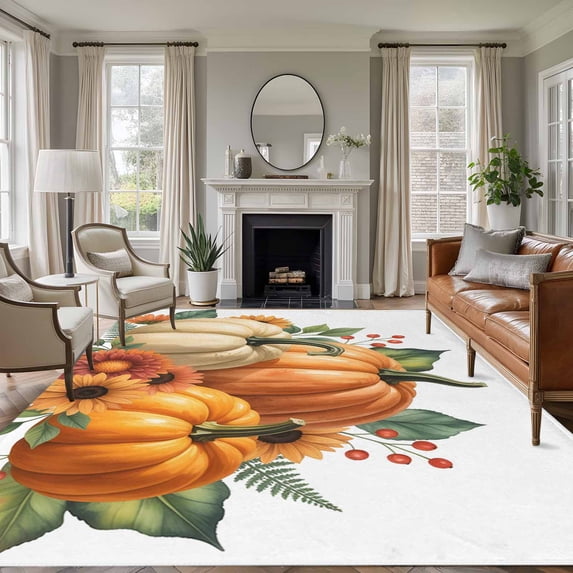 Area Rug for Living Room, Orange Pumpkins Fall Non-Slip Indoor Ex Large ...