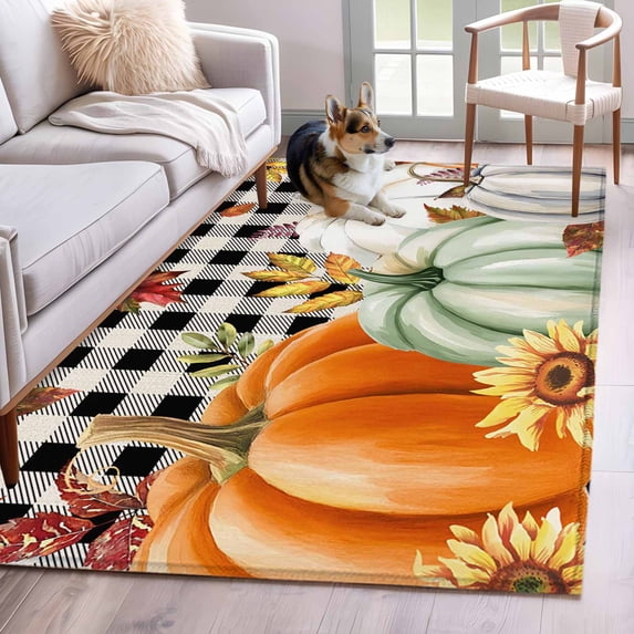 Area Rug for Living Room, Orange Pumpkins Fall Non-Slip Indoor Large ...