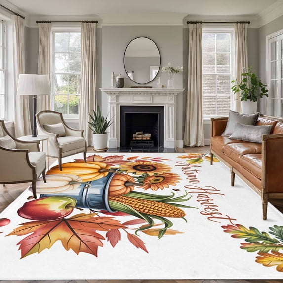 Area Rug for Living Room, Orange Pumpkins Fall Non-Slip Indoor Large ...