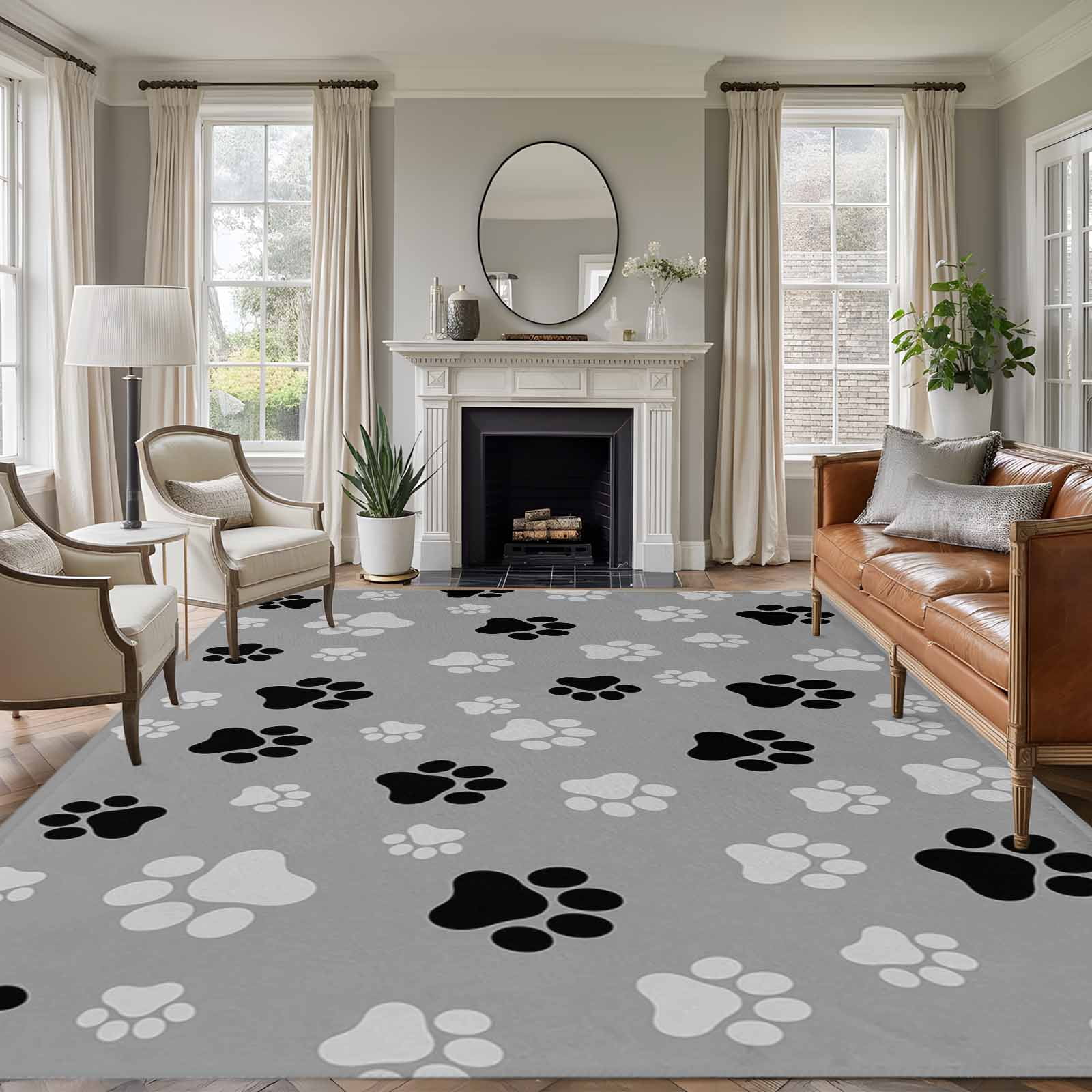 Area Rug for Living Room, Pet Paw Printed Non-Slip Indoor Large Carpet ...