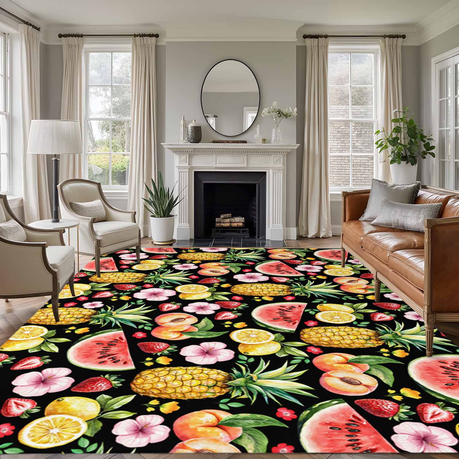 Pineaaple Insoired Rug Area Rug for Living Room, Pineapple Non-Slip Indoor Large Carpet for ...