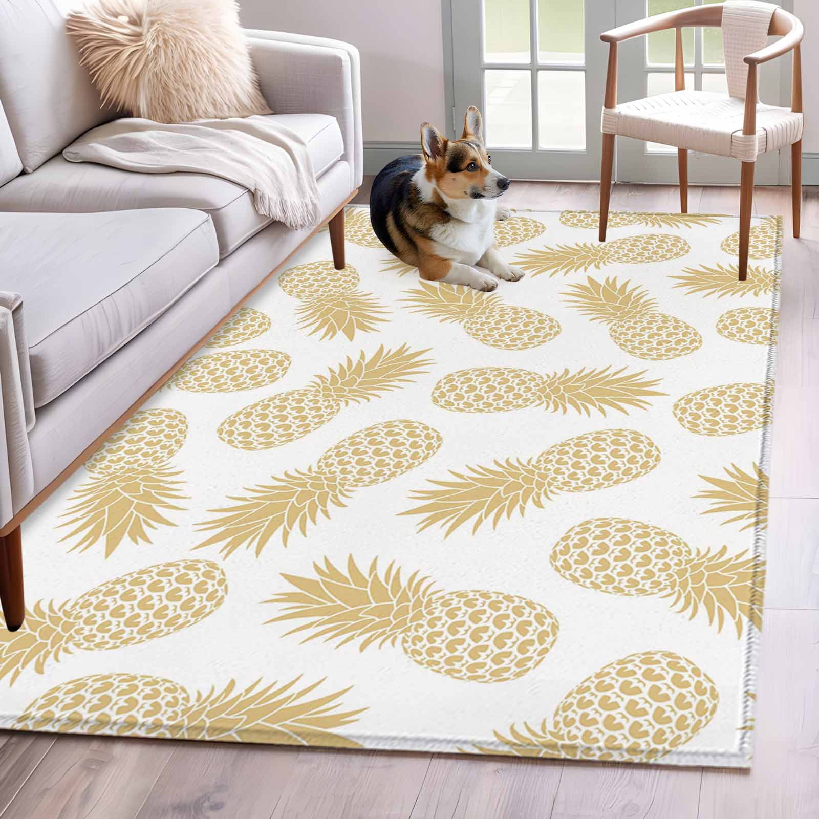 Pineaaple Insoired Rug Area Rug for Living Room, Pineapple Non-Slip Indoor Large Carpet for ...