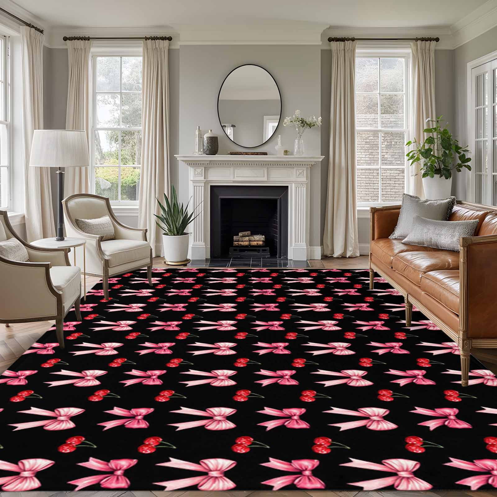 Area Rug for Living Room, Pink Bow Non-Slip Indoor Large Carpet for ...