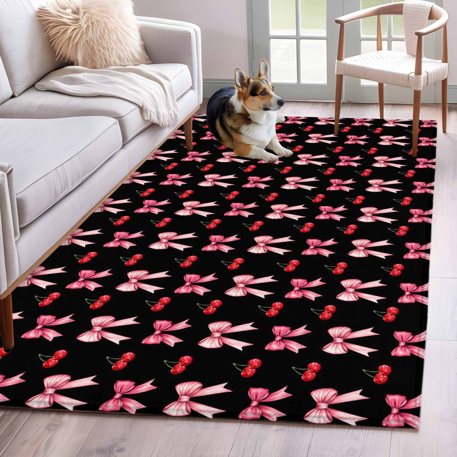 Area Rug for Living Room, Pink Bow Non-Slip Indoor Large Carpet for ...
