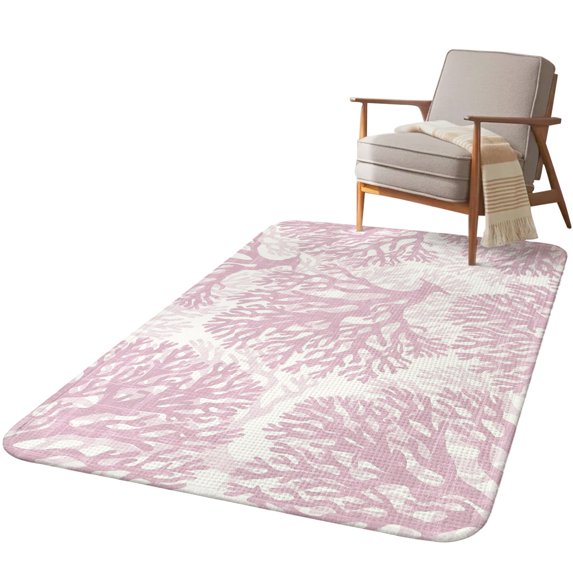 Area Rug for Living Room, Pink Coral Absorbent Non Slip Washable Rug, Coastal Summer Ocean Nautical Sea Low Profile Extra Large Bedroom Carpet Rugs for Dining Room, 63 x 90.6 In