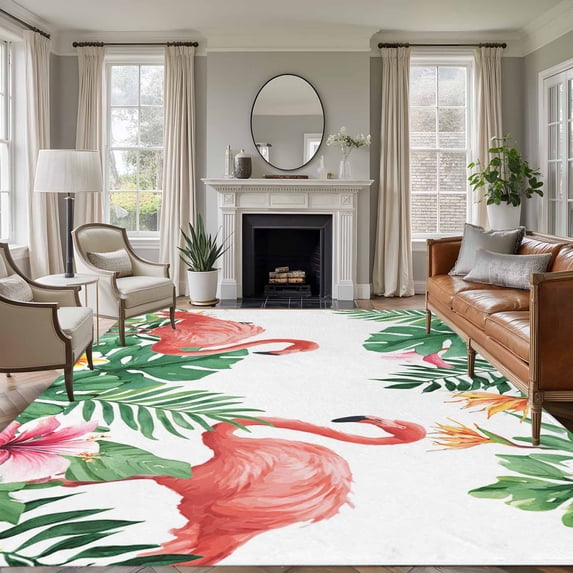 Area Rug for Living Room, Pink Flamingo Birds Non-Slip Indoor Large ...