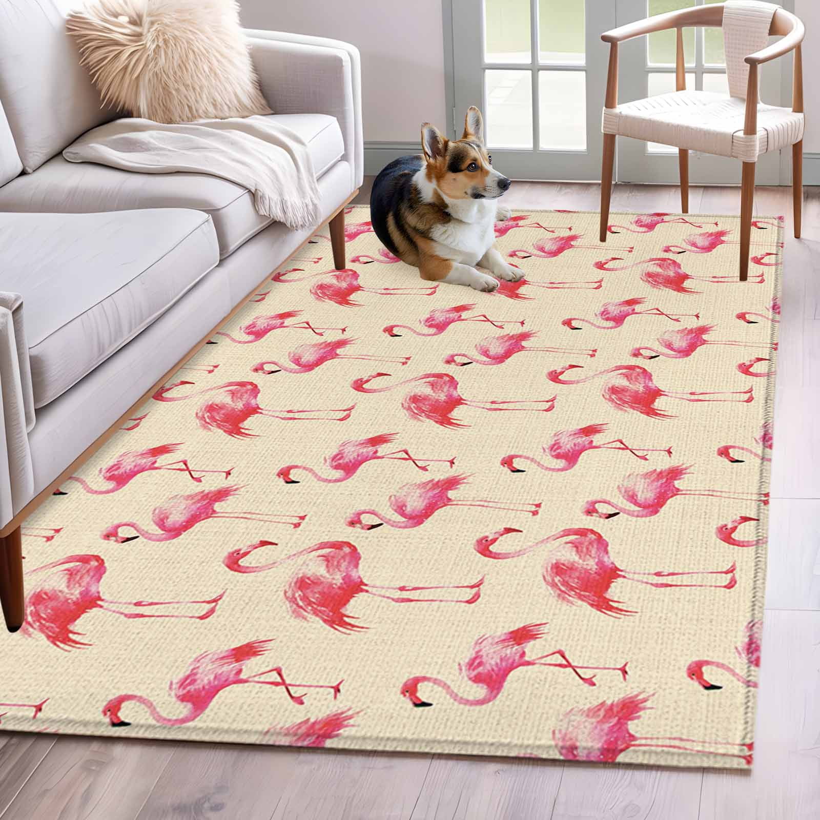 Area Rug for Living Room, Pink Flamingo Non-Slip Indoor Large Carpet ...