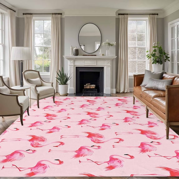 Area Rug for Living Room, Pink Flamingo Non-Slip Indoor Large Carpet ...