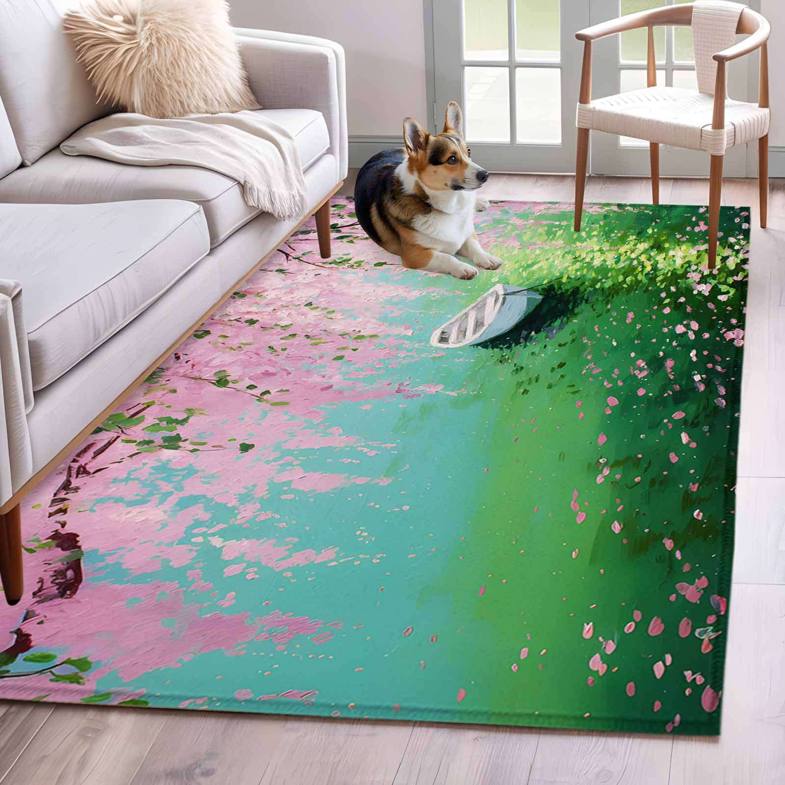 Area Rug for Living Room, Pink Flowers Non-Slip Indoor Large Carpet for ...