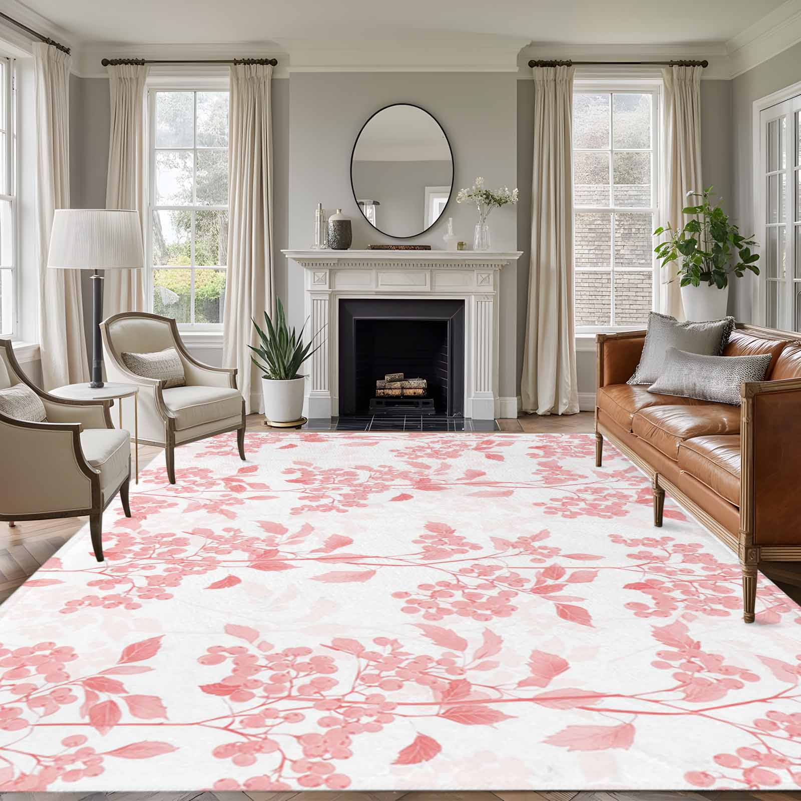 Area Rug for Living Room, Pink Fruit Non-Slip Indoor Ex Large Carpet ...