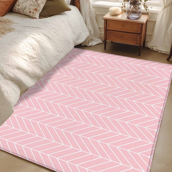 Area Rug for Living Room, Pink Geometric Non-Slip Indoor Large Carpet for Bedroom/Dining Room, Modern Minimalism Solid Color Striped Washable Low-Profile Rectangle Floor Mat Runner Rugs - 3 x 5 Ft
