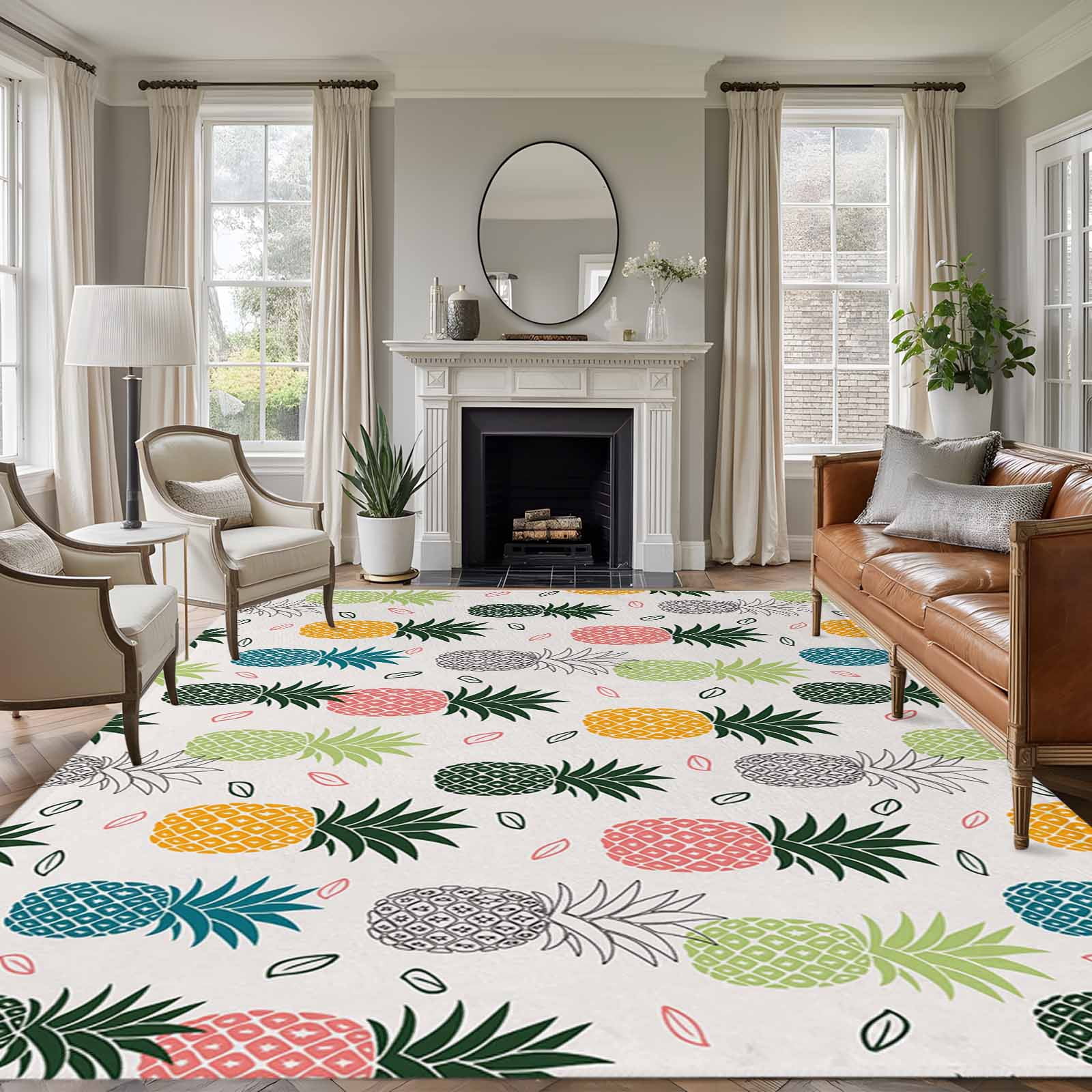 Pineaaple Insoired Rug Area Rug for Living Room, Pink Green Pineapple Non-Slip Indoor Ex Large ...