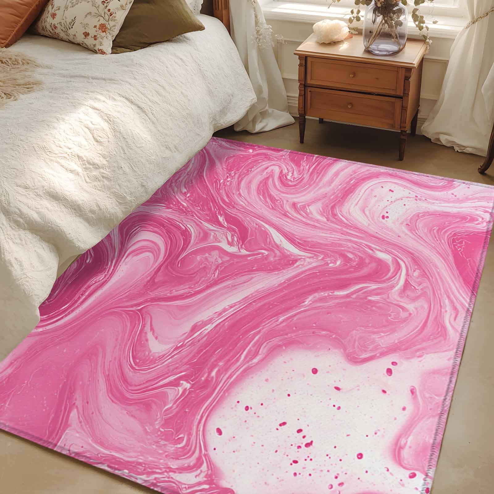 Area Rug for Living Room, Pink Marble Non-Slip Indoor Large Carpet for ...