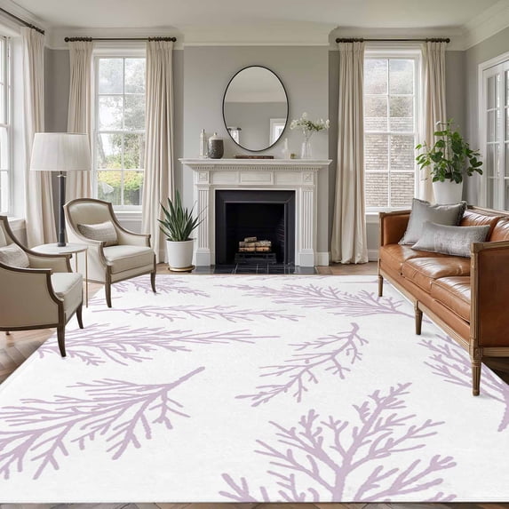 Area Rug for Living Room, Pink Purple Tree Branches Non-Slip Indoor Ex Large Carpet for Bedroom/Dining Room, Farmhouse Nature Botanical Washable Low-Profile Rectangle Floor Runner Rugs - 8 x 10 Ft