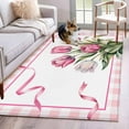 thumbnail image 1 of Area Rug for Living Room, Pink Tulip Spring Floral Non-Slip Indoor Large Carpet for Bedroom/Dining Room, Romantic Flowers Modern Art Plaid Washable Low-Profile Floor Mat Runner Rugs - 2.7 x 5 Ft, 1 of 8