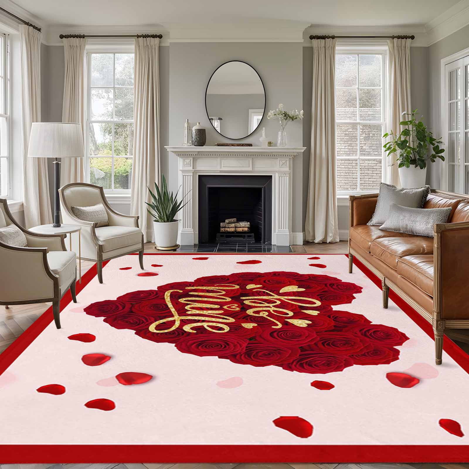 Area Rug for Living Room, Pink Valentine's Day Non-Slip Indoor Large ...