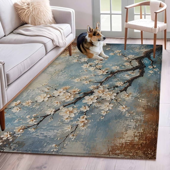 Rustic Antic Rug Area Rug for Living Room, Plum Blossoms Non-Slip Indoor Large Carpet ...