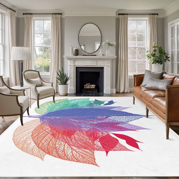 Area Rug for Living Room, Purple Leaves Non-Slip Indoor Large Carpet for Bedroom/Dining Room, Spring Summer Botanical Farmhouse Modern Washable Low-Profile Rectangle Floor Runner Rugs - 6 x 9 Ft