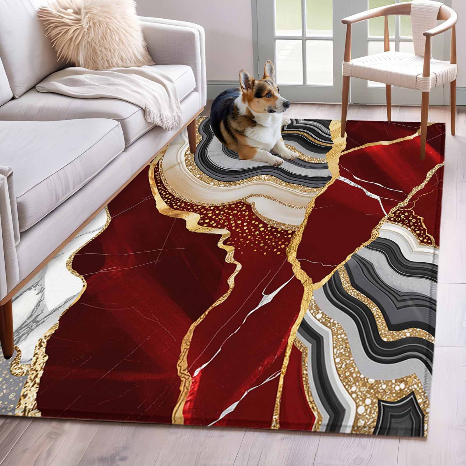 Area Rug for Living Room, Red Marble Non-Slip Indoor Large Carpet for ...