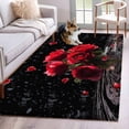 thumbnail image 1 of Area Rug for Living Room, Red Roses Non-Slip Indoor Large Carpet for Bedroom/Dining Room, Valentines Day Romantic Petal Floral Black Washable Low-Profile Rectangle Floor Mat Runner Rugs - 2.7 x 5 Ft, 1 of 8