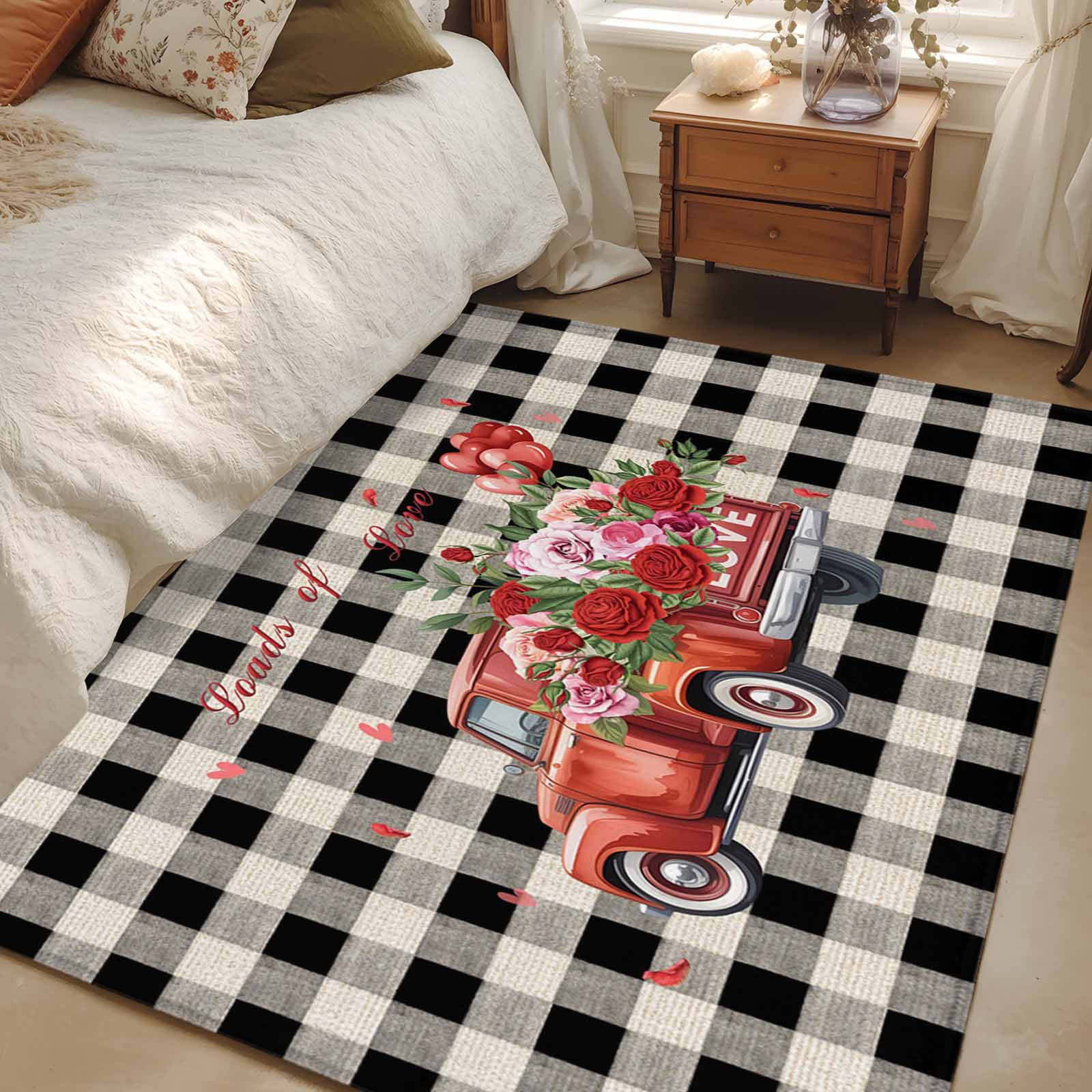 Area Rug for Living Room, Roses Valentine's Day Non-Slip Indoor Large ...