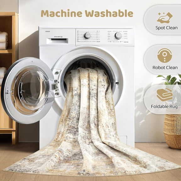 Area Rug Living Room Rugs: 5x7 Washable Large Abstract Modern Soft Stain Resistant Indoor Floor Non Slip Accent Carpet for Bedroom Nursery Playroom Dining Room Office Dorm Home House- Gray Gold