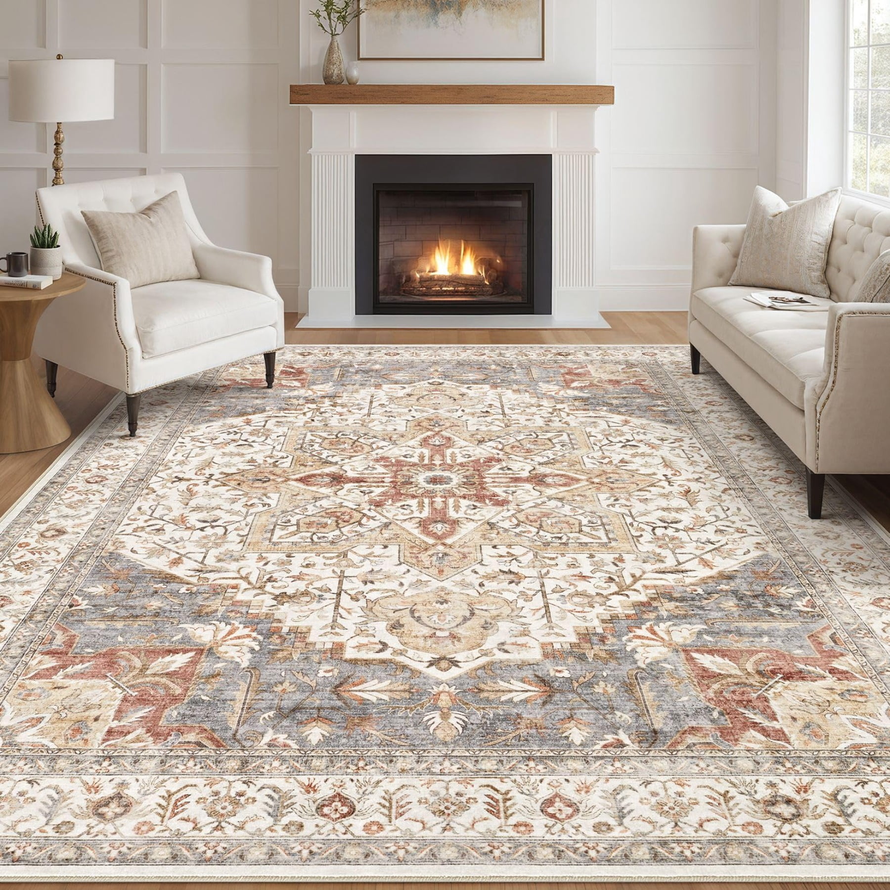 Area Rug Under Dinner Table Area Rug Living Room Rugs -8x10 Washable Boho Rug Vintage Oriental ...