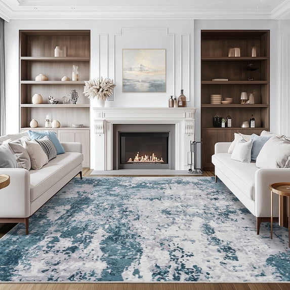 Area Rug Living Room Rugs,8x10 Washable Large Abstract Modern Soft Stain Resistant Indoor Floor Non Slip Accent Carpet for Bedroom Nursery Playroom Dining Room Office Dorm Home House,Light Blue