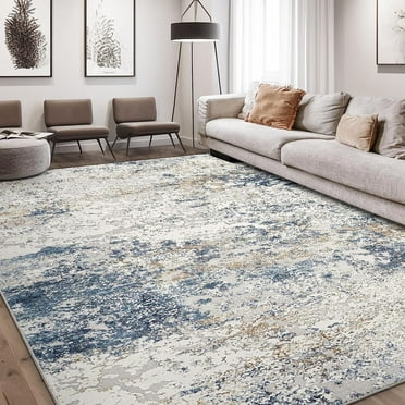 Area Rug Living Room Rugs - 9x12 Large Soft Indoor Neutral Modern Abstract Low Pile Washable Rug Carpet for Bedroom Dining Room Farmhouse Home Office - Grey