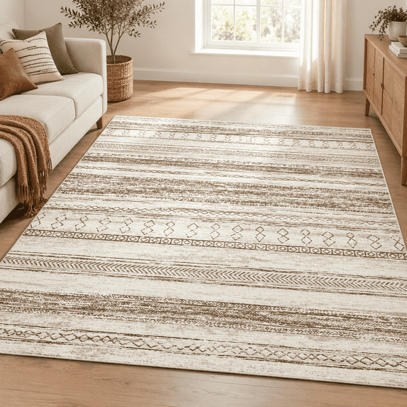 Area Rug Living Room Rugs - 9x12 Washable Large Soft Neutral Boho ...