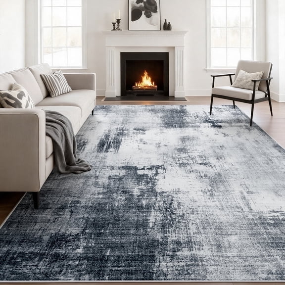 PLEASOR 5'x7' Area Rugs for Living Room- Modern Abstract Area Rugs Machine Washable Rugs,Non-Slip Soft Neutral Farmhouse Carpet Rugs for Bedroom Dining Room Office Playroom,Black