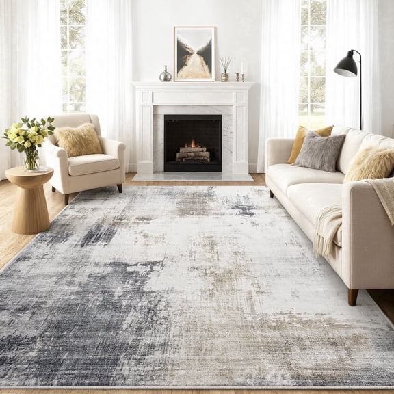 5x7 Area Rugs for Living Room- Modern Abstract Area Rugs Machine Washable Rugs, Non-Slip Soft Neutral Farmhouse Carpet Rugs for Bedroom, Dining Room, Home Office ,Gold Gray.