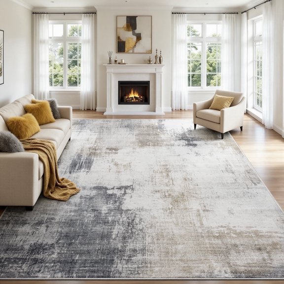 6'x9' Area Rugs for Living Room- Modern Abstract Area Rugs Machine Washable Rugs,Non-Slip Soft Neutral Farmhouse Carpet Rugs for Bedroom Dining Room Office Playroom,Gold